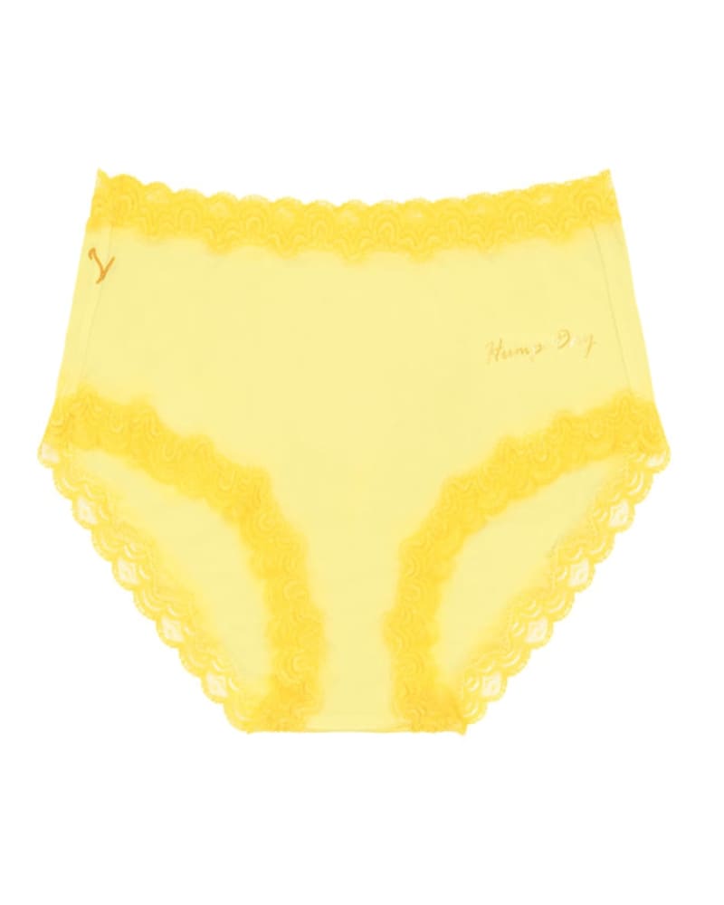Front of a size 2XLarge Soft Silks Days of the Week Panties in Hump Day in Lemon Zest by Uwila Warrior. | dia_product_style_image_id:285126